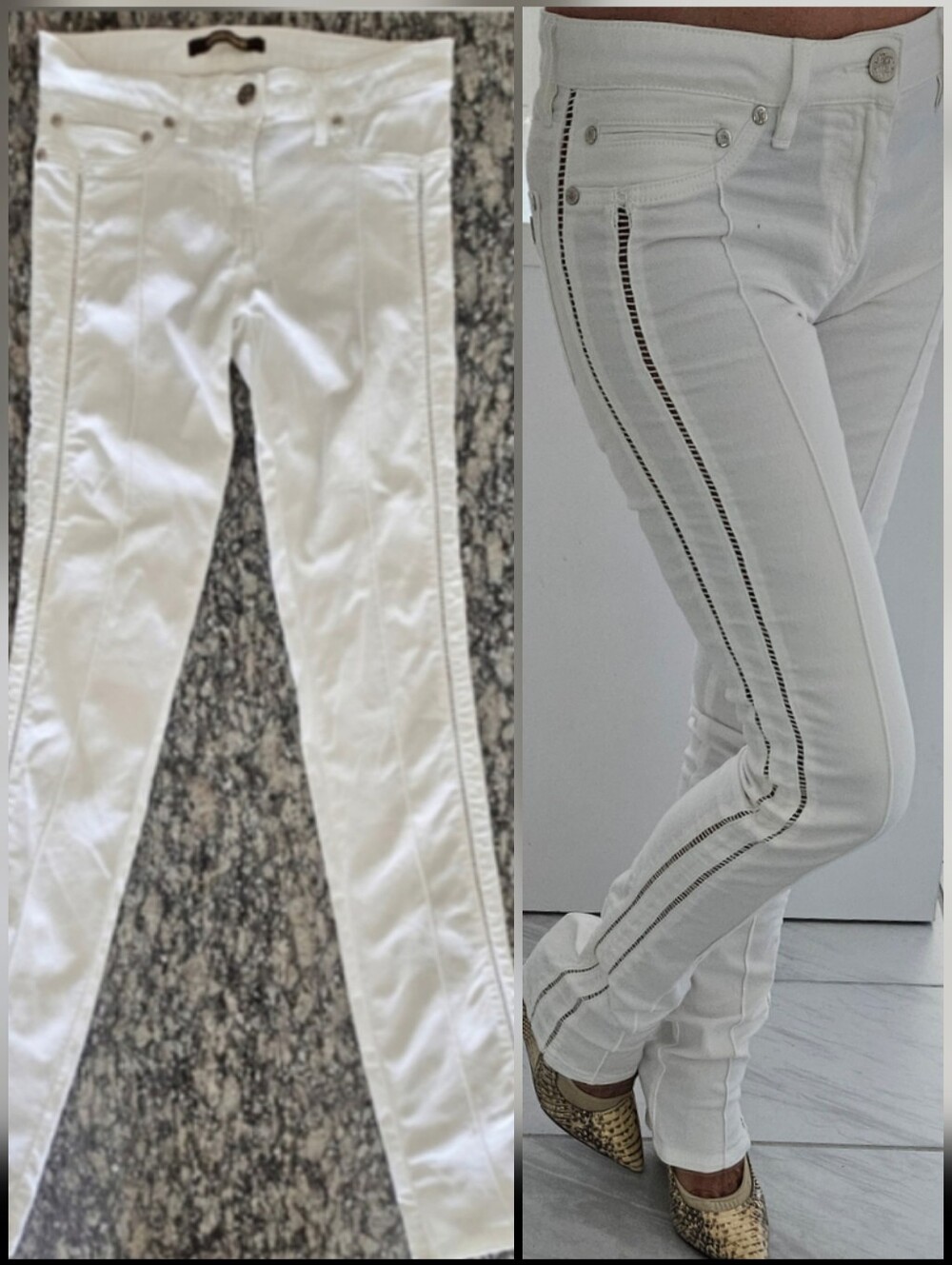 Roberto Cavalli White Denim Hip Hugging Open Net Side Strip 2016 Jeans